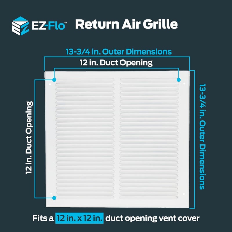 EZFLO 12 x 12 Inch (Duct Opening) Return Air Vent Cover for Wall or Ceiling, Solid Steel Return Air Grille, HVAC Vent Cover, White, 61627 - Image 2